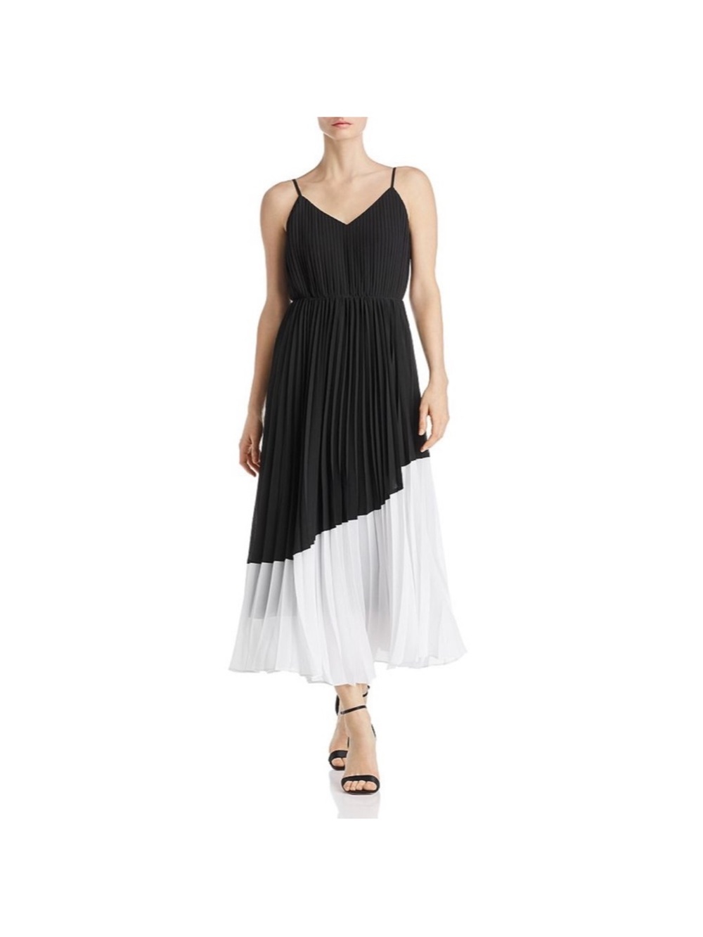 Nanette Lepore Black and White Pleated Midi Dress